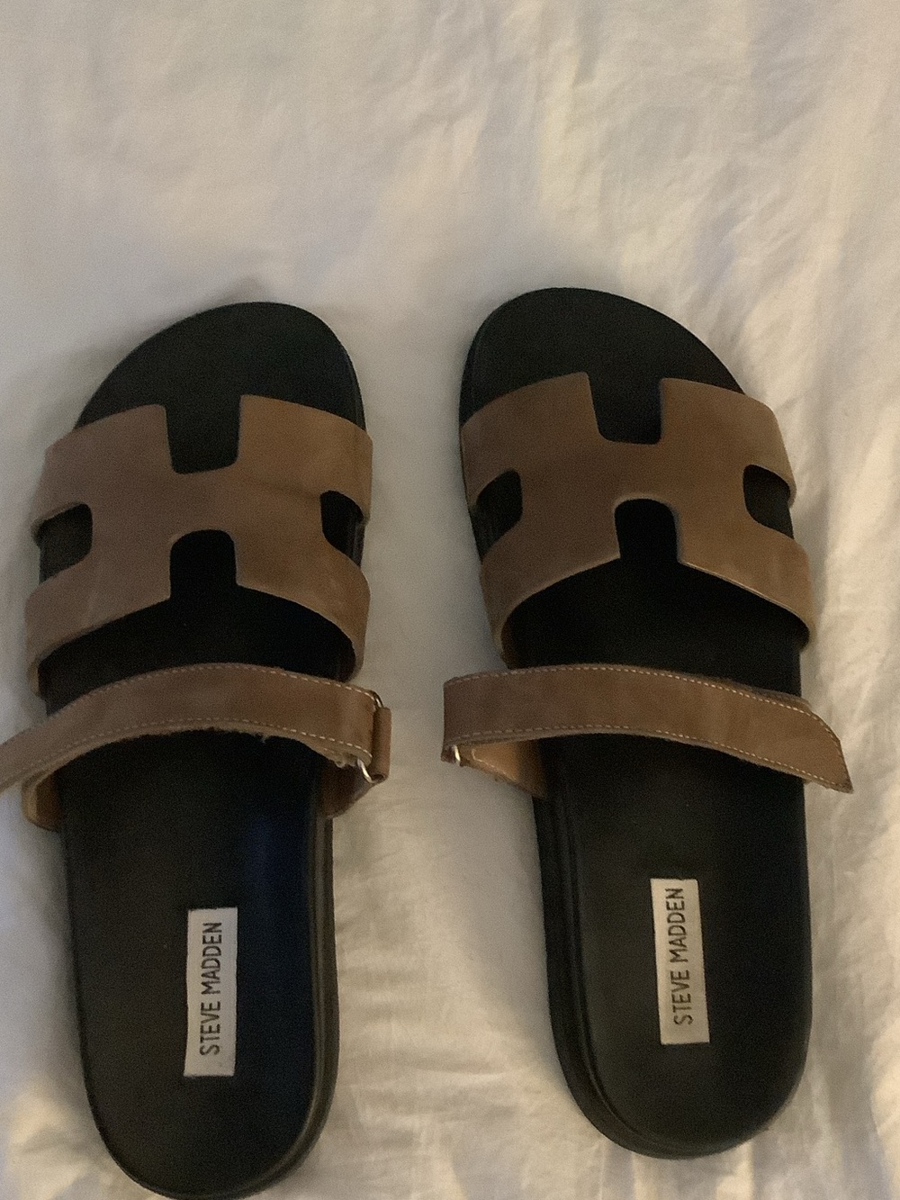 Steve Madden Two-Strap Brown and Black Slide Sandals